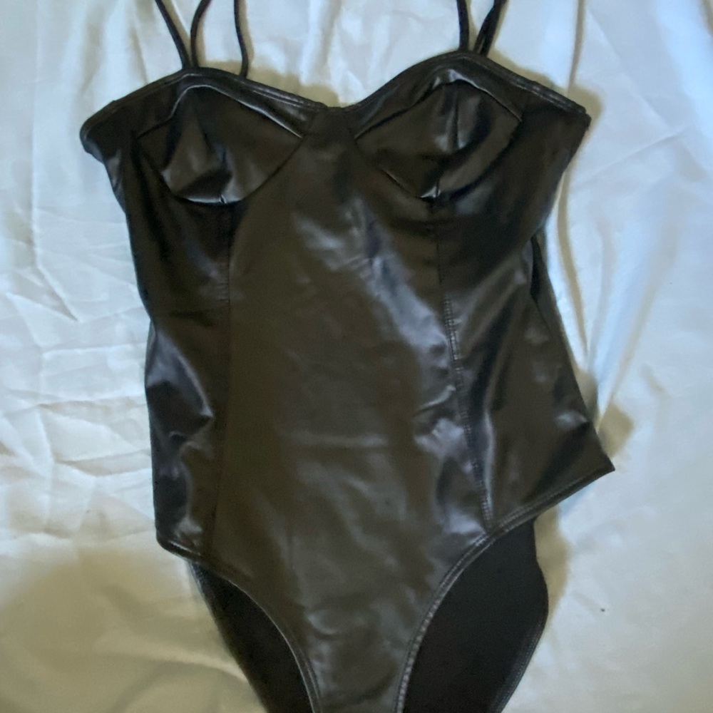 Faux Leather Corset Bodysuit